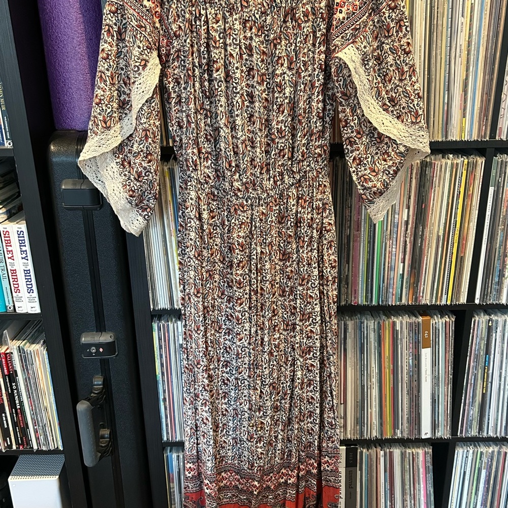 Elegant Multicolor Floral and Paisley Boho Dress Size L Angie